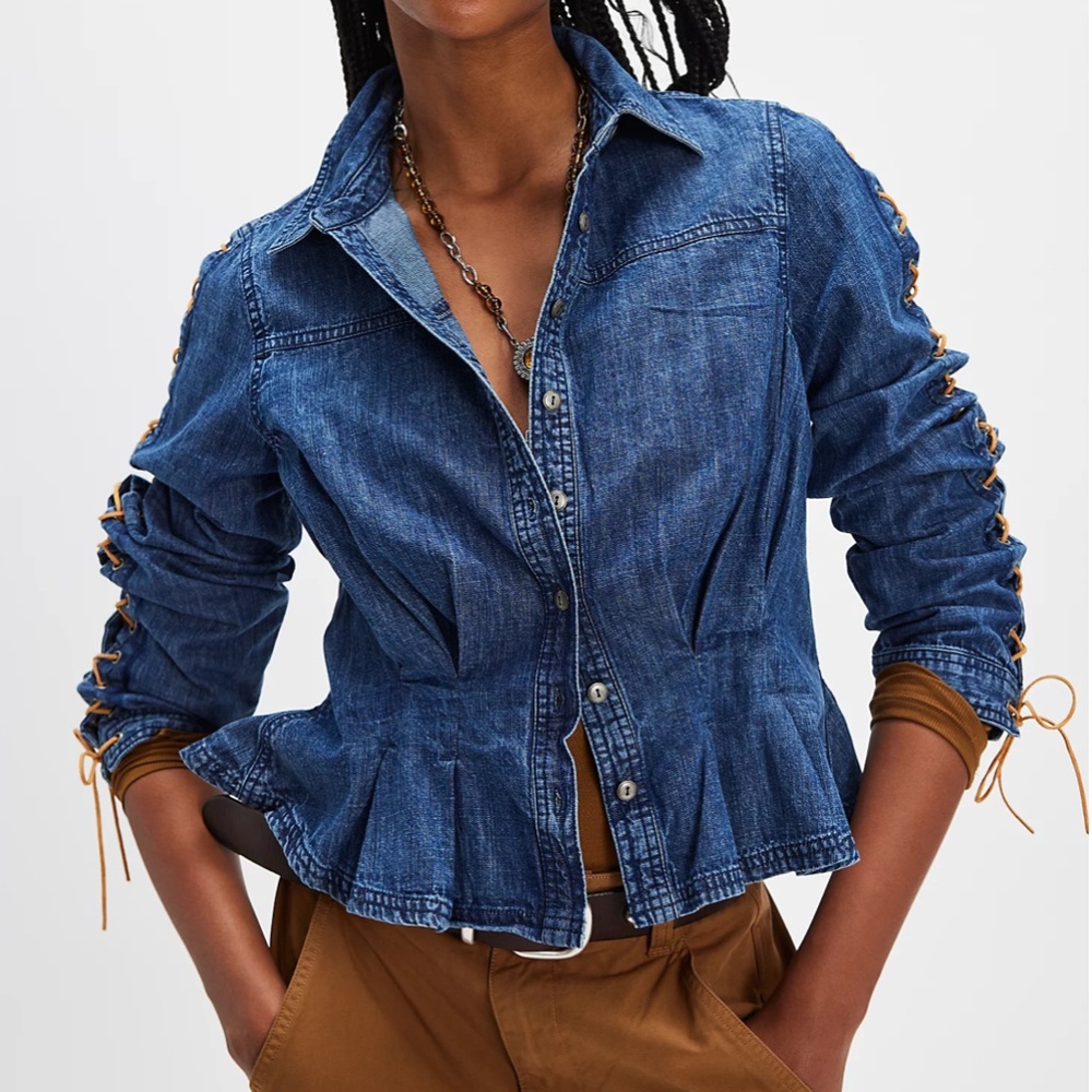Free People Lala Lace Button Down
